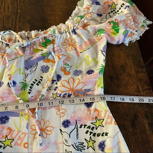 ASOS DESIGN square neck twill mini dress in bright peace print - Picture 7 of 13